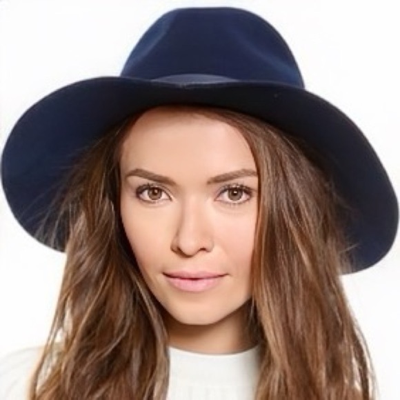 Rag & Bone Navy Blue Wool Wide Brim Fedora Hat